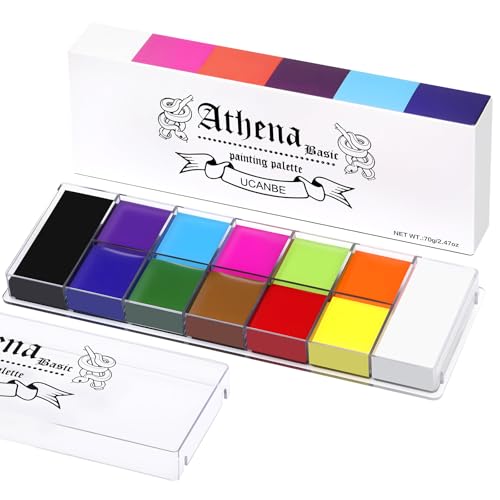 UCANBE Athena Basic Face Body Paint Oil Palette 12 Color Large Black White Professional Face Painting Makeup Kit Facepaint Pallet for Halloween SFX Party Art Stage Costume Cosplay Clown Goth Make Up