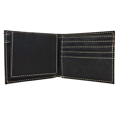 Custom Men's Personalized Bifold Wallet With Flip Id Holder And Rfid Blocking (Black-Gold) #TOP2