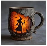 Hexenwald-Feuerbecher, mystische Hexentassen, 3D-Vintage-Sasquatch-Hexen, Outdoor-Kaffee-Geschenke, Tasse Lagerfeuer, Tasse für Camping, Küche, Kryptiden, Gläubige, Naturliebhaber, Bergwandern