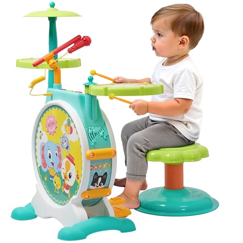 Prextex Electric Toy Drum Set with Realistic Sound - Plastic