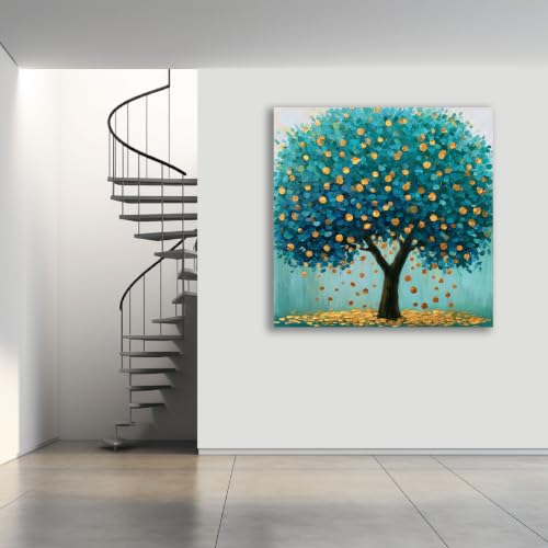 Cuadros decorativos de árbol de la vida vintage Josue con marco dorado de 20x20 cm para tu salón 4
