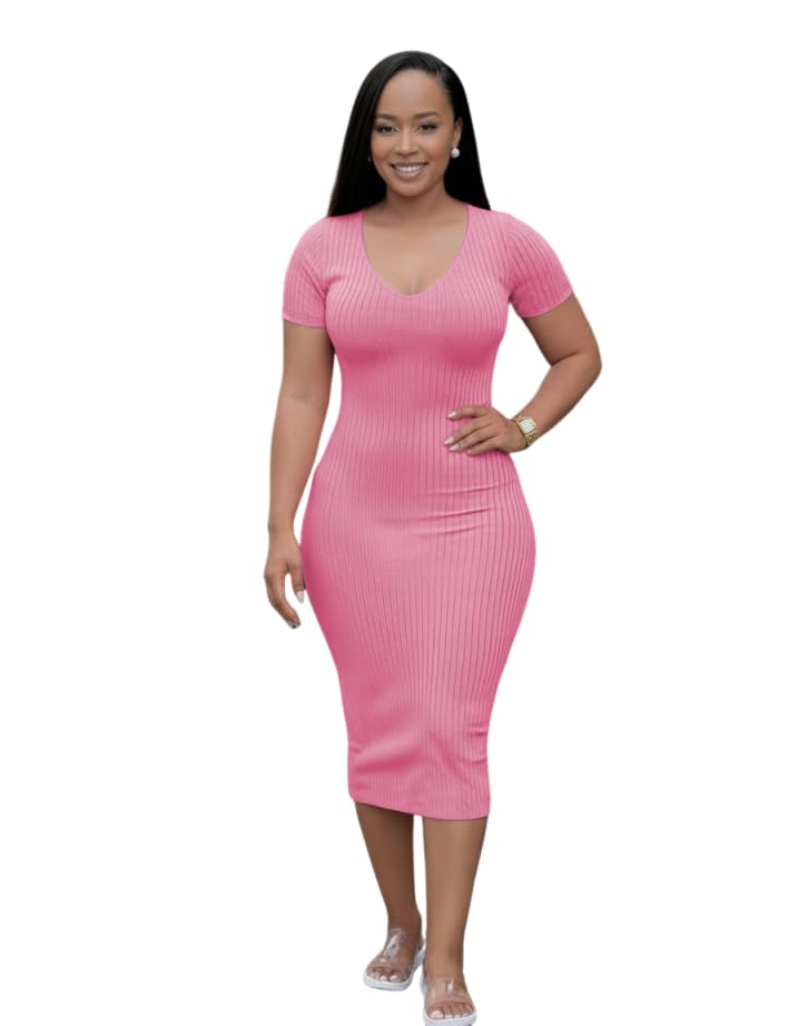 Image of TOPSRANI Women Sexy Midi Dress Bodycon Casual Sleeveless Basic Ruched Tank Summer Club Party Dresses