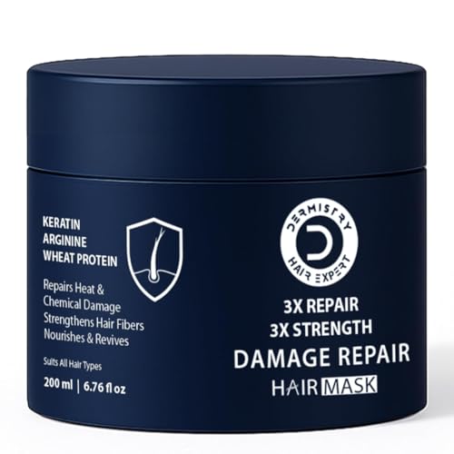 Image of Dermistry Keratin Damage Repair Hair Mask with Protein & Arginine for Dry Frizzy & Damaged Hair, Repairs Heat & Chemical Treated Hair Reduces Split Ends Adds Strength & Shine, Men & Women, 200ml