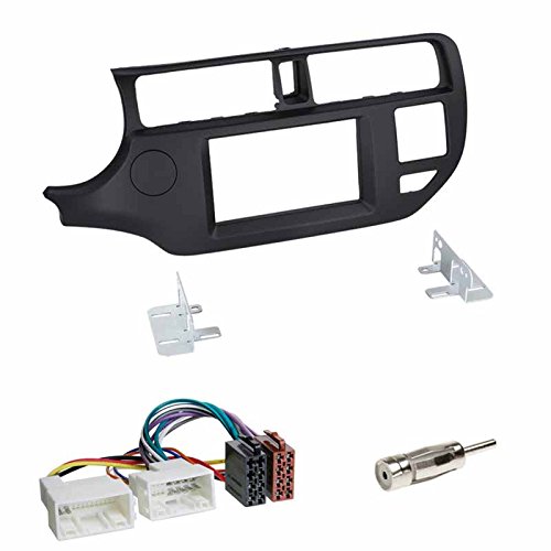 Zestaw do zabudowy: Radio samochodowe podwójne DIN 2-DIN 2 DIN ramka radiowa mocowanie czarna + ISO kabel przyłączeniowy do radia adapter samochodowy + adapter antenowy do KIA Rio III (UB) od 09/2011