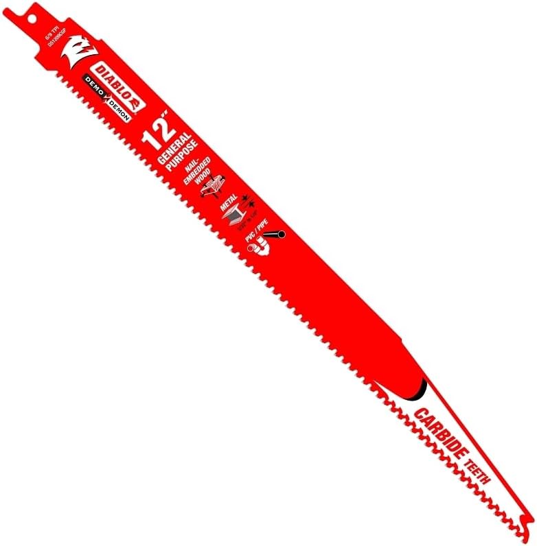 Diablo Demo Demon Carbide Teeth Reciprocating Saw Blade for General Purpose Cuts - 12" Length, 6/9 TPI - DS1209CGP