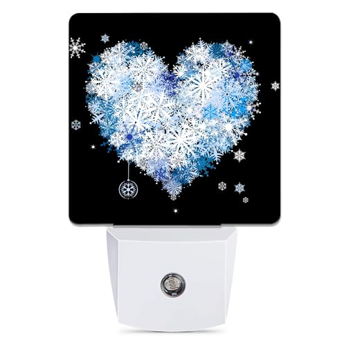 Image of Winter Art Hearts Dusk to Dawn Night Light, Auto Sensor Lamp Home Indoor Stairway Kitchen Corridor, Night Lights Plug into Wall Decor, Boys Girls Women Men Room Gifts