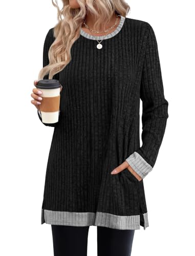 Image of Sampeel Long Sleeve Shirts for Women Tunic Sweaters Fall Fashion Outfits | Sweaters for Women, Early Fall Fashion Must Haves 2026, Long Tunic Tops, Vacation Outfits, Autumn, Plus Size Blouses