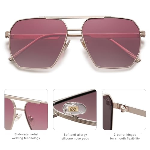 Image of SOJOS Retro Oversized Square Polarized Sunglasses for Women Men Vintage Shades Classic Large Metal Sun Glasses