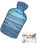 Bolsa de agua caliente 2 Litros.Funda de cachemira lavable. Cierre seguridad. Ideal calentar la cama y uso terapéutico. Caucho ecológico para larga duración del calor. (Azul)