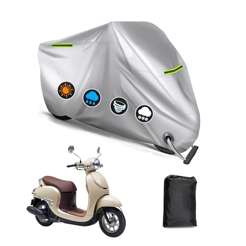 バイクカバー に適用 ホンダ ジョルノ バイクボディーカバー 3つの反射ストリップ 原付カバー UVカット 凍結防止カバー 車体カバー 盗難防止 ワンタッチバックル付き ロック穴付き オールシーズン対応 【収納バッグ付き】 (シルバー)