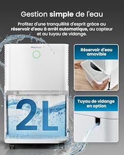 Pro Breeze OmniDry Déshumidificateur D Air compresseur intelligent 12L/Jour, Réservoir 2L, Contrôle App, Séchage du linge & Absorbeur d'Humidité Automatique – Anti humidité, moisissures & condensation