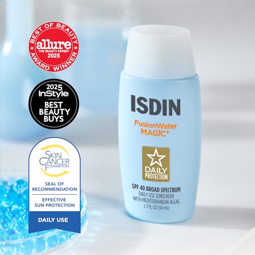 Image of ISDIN Fusion Water MAGIC SPF 40, Lightweight Sunscreen For Face with Hyaluronic Acid and Vitamin E, Ideal for Daily Use, Dermatologist Recommended, Fast Absorbing and Non-Comedogenic
