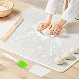 Spianatoia per Impastare Silicone, 70 x 50 cm Grande Tappetino Silicone Forno Cucina con Misure Riutilizzabile, Antiaderente Tappetino da Forno per Rotolo con Raschietto per Fare, Impasti, Pizza
