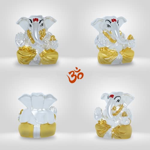 Image of Neodrift Ganesh Idol for Car Dashboard (Real 24kt & 999 Silver Plated, Dual-Tone Gold & Silver) (Model ND03) - Enhance Your Drive
