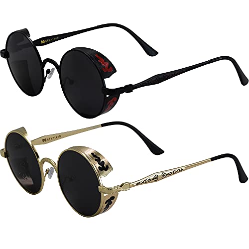 Xfentech 2 Piezas Steampunk Gafas De Sol - Polarizadas Retro Gafas Redondas Gafas De Sol Uv400 Protección Eyewear Para Hombres Y Mujeres Xfentech 2 Piezas Steampunk Gafas De Sol - Polarizadas Retro Gafas Redondas Gafas De Sol Uv400 Protección Eyewear Para Hombres Y Mujeres