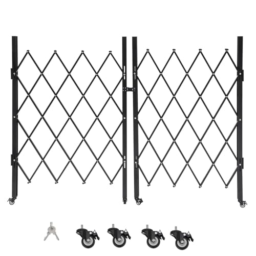 Double Folding Driveway Gate With Keys, 61 in H x 122 in W Metal Expandable Safety Barrier Gate With 360° Casters, Portable Accordion Scissor Dog Gat