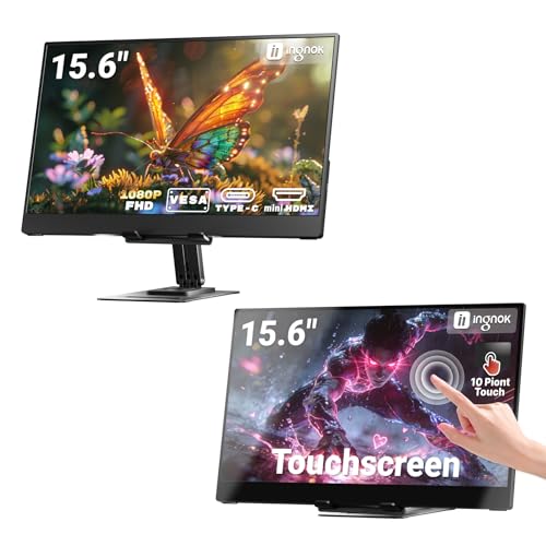 Image of Ingnok Portable Monitor 15.6inch Touchscreen*1 & No Touch*1, Plug and Play, Type C HDMI for Laptop, Mini PC,Gaming,Traveling