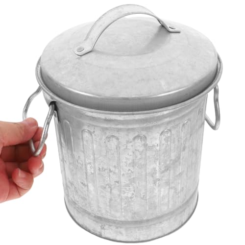 Image of SEWACC Mini Galvanized Trash Can Small Trash Can with Lid Table Top Metal Rubbish Bin Wastepaper Basket Flower Pot Pen Holder Kitchen Compost Bin Ash Bucket