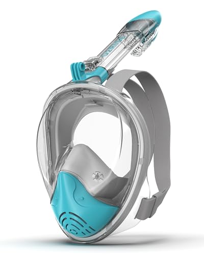 G2RISE Full Face Snorkel Mask Adults Snorkeling Set Gear with Detachable Camera Mount, Safe Breathing, Anti Fog & Anti Leak (Grey Blue,XL)