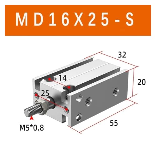 Vérin pneumatique fixe MD16x25S pour un contrôle multi-positions stable