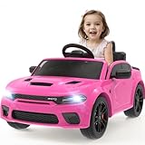 SEGMART 12V Kids Ride on Car Licensed Dodge Charger Electric Car for Kids with Remote Control, 3 Speed Kids Electric Vehicles with Suspension System, LED Light, MP3 & Bluetooth, Pink