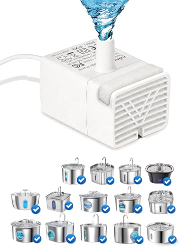 Cat Water Fountain Replacement Pump JY-830 Ultra Quiet Pet Submersible Water Pump IPX8 Waterproof 5V Low Voltage USB Pump Compatible with 2.2L/3.2L/4L/7L Stainless Steel Cat Dog Water Fountains
