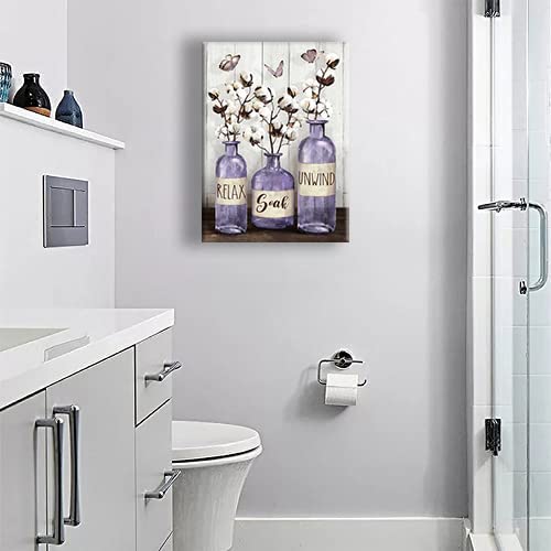 Farmhouse Bathroom Decor Wall Art Purple Bathroom Pictures For Wall Rustic Country Bathroom Canvas Prints Relax Soak Unwind Signs Cotton Painting Modern Home Bathroom Decoration Artwork 12"X16" #TOP1