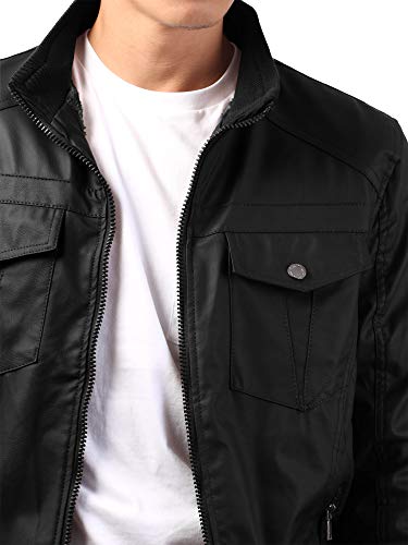 Hat and Beyond Mens Premium Faux Leather Jacket Motorcycle Rider Outerwear with Tactical Pockets3