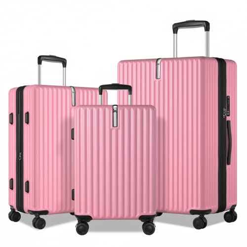 Zitahli Luggage-Sets, Expandable Luggage 3 Pcs, ABS Durable Suitcase, with 360°Double Wheels TSA Lock, YKK Double Coil Zippers Suitcase Sets (20in/24in/28in) Pink Zitahli Luggage-Sets, Expandable Luggage 3 Pcs, ABS Durable Suitcase, with 360°Double Wheels TSA Lock, YKK Double Coil Zippers Suitcase Sets (20in/24in/28in) Pink