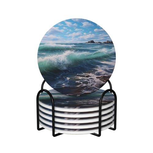 Dessous de verre en céramique lot de 6 avec support pour table