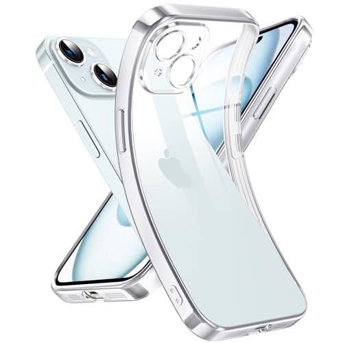 Supdeal Crystal Clear Case for iPhone 15, [Not Yellowing] [Camera Protection] [Military Grade Drop Tested] Transparent Shockproof Protective Phone Case Soft Silicone Slim Cover, 6.1", Silver by Supdeal - Used condition - US$10.21