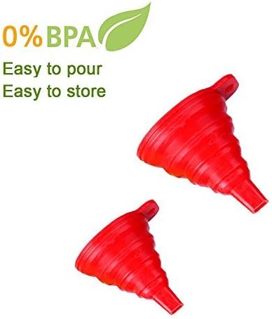 Silicone Collapsible Funnel 100% Food Grade Silicone - Set of 2, Large and Small (red)