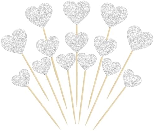 24 Stück Herz Cupcake Toppers – Glitzer, Doppelschichtig, Rosa, Für Valentinstag, Hochzeit & Geburtstag