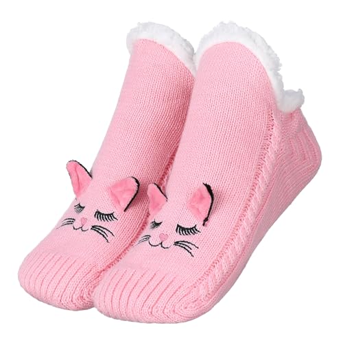Image of ZYZX Cute Cat Slipper Socks for Women with Grips,Fuzzy Socks Indoor