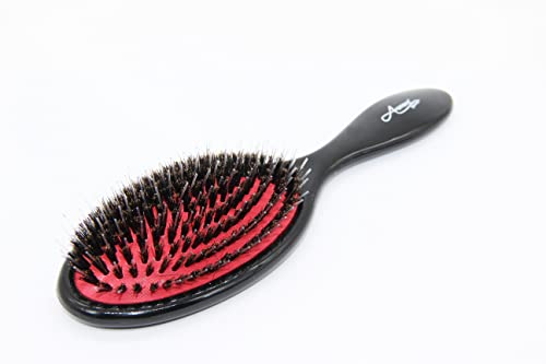 Aurore Beauté - Brosse à Cheveux avec Poils de Sanglier et des Picots en Nylon - Brosse à Cheveux Démêlante avec Poignée - Brosse Ovale à Soufflet Rouge - 23 x 7 x 3,8 cm - Noire Cover
