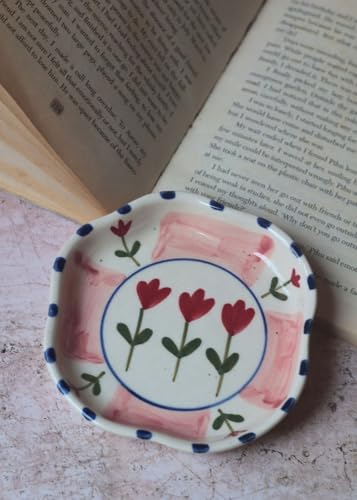Image of WEAVING HOMES Pink Peony Handmade Dessert Plate, Size: 11 cm Microwave & Dishwahsher Safe (Set of 1)