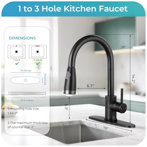Image of LED Kitchen Faucet with Pull Down Sprayer - ORB Single Handle Kitchen Faucets, High Arc Stainless Steel Pull Out Kitchen Sink Faucet with Deck for RV Laundry Farmhouse Bar