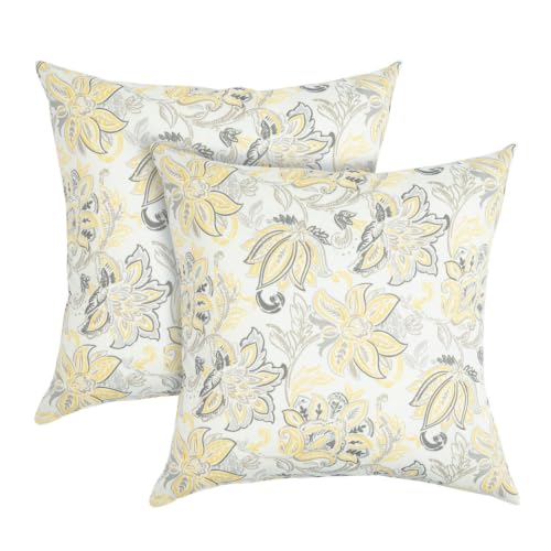 FUNHOME Water Resistant Outdoor Throw Pillow Covers 18x18 inch Set of 2,Zipper Pillows Cover,Home Decorative for Sofa Headrest,Patio Furniture Couch Chair Pillows Cover Only(Yellow Flower)