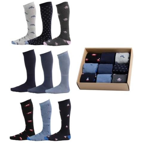 Pierre Henry Over the Calf Mens Dress Socks (9 Pairs) | Cotton Made, Long Socks, Wide Socks | Light Compression Socks for Men in Sea Themed Designs | Classic Size (US Mens Shoe 7-11) Cover