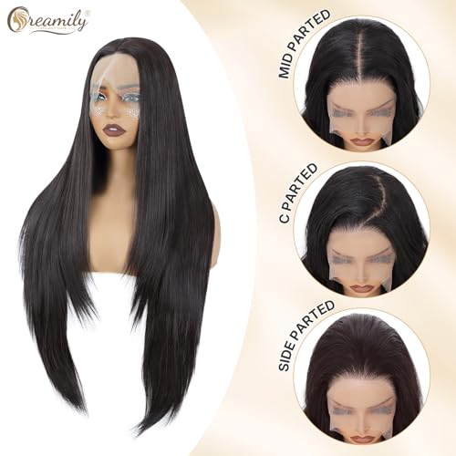 Image of Creamily 13x3 HD Synthetic Lace Front Wig,Pre Plucked Glueless Straight Wigs Natural,Heat Resistant Brown Wig Soft Lightweight Synthetic Hair for Protective Styling Daily Wear