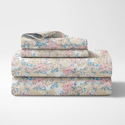 Image of haus & kinder Bedsheet for Double Bed King Size, 108 * 108 Inches King Size Bed Sheet Cotton with 2 Pillow Covers 186TC Cotton Bedsheets for King Size Bed- Blossom Legacy