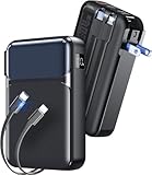 【モバイルバッテリー 大容量】20000mAh モバイルバッテリーコンセントー体型 折りたたみプラグ付き スマホ バッテリー小型軽量 急速充電 2本の内蔵ケーブル搭載‌ 4台同時充電 PSE認証取得 安全設計＆回路保護 機内持ち込み可 iPhone/iPad/Android 全機種対応 旅行・アウトドア・停電対策 PD3.0スマホ充電器 コンパクト 日本語取扱説明書付属（ブラック）