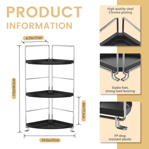 Image of 3-Tier Corner Bathroom Organizer Countertop for Storage,Counter Tray and Vanity Organizer,Plastic Counter Organizer for Kithchen, Bathroom, Dresser 10.6 inches (Chrome + Black)