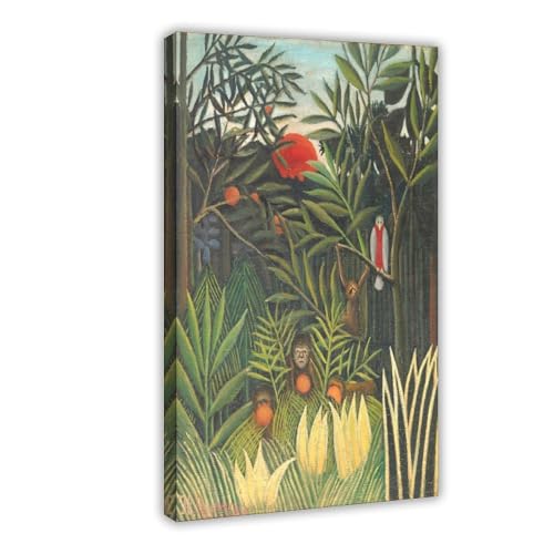 Grand tableau Henri Rousseau singes forêt exotique toile