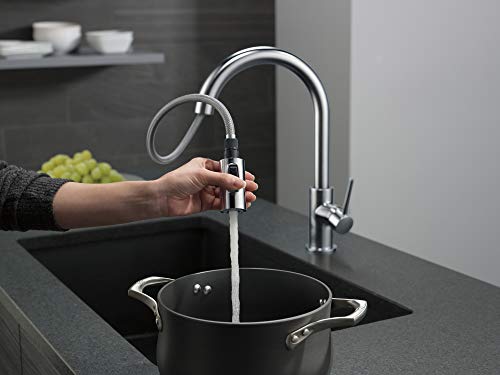 Image of Delta Faucet Trinsic Brushed Nickel Kitchen Faucet, Kitchen Faucets with Pull Down Sprayer, Kitchen Sink Faucet, Faucet for Kitchen Sink with Magnetic Docking, Arctic Stainless 9159-ARLS-DST