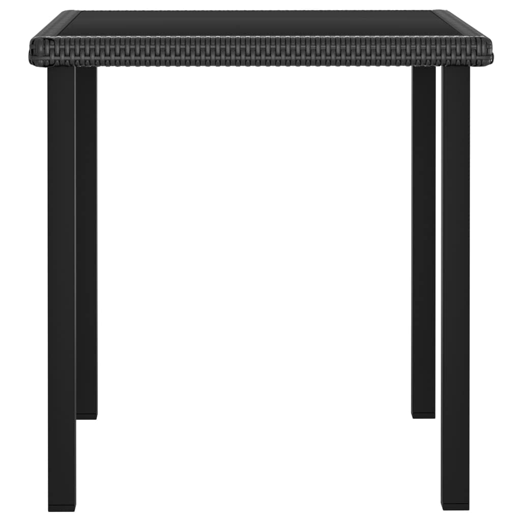 Mesa de comedor de jardín negra de 70 x 70 x 73 cm, polirratán con tapa de cristal templado, estructura de acero resistente, ideal para terraza, balcón y jardín