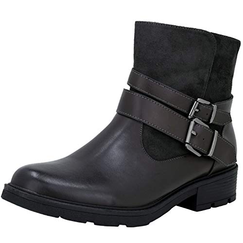 Fitters Footwear That Fits Damen Stiefelette Laia PU Bikerstiefelette mit Reißverschluss Übergröße (45 EU, grau) Cover