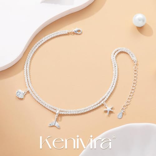 Image of Kenivira Sterling Silver Ankle Bracelets for Women,Gold Dainty Layered Waterproof Anklet for Women, Anklet Set Stackable Beach Gift Adjustable Size