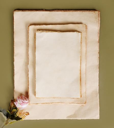 Image of Handmade Deckle Edge Paper - 20 Sheets, 6.5 x 9.5 Inch Vintage Cotton Rag | Perfect for Rustic Wedding Invitations, Calligraphy, Journaling & Craft Projects