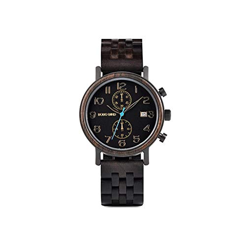 Preisvergleich Produktbild MR Männer hölzerne Uhr, Schwarzen Kalender-Quarz-Massivholz-Uhr, handgemachte japanische Bewegung, Geschenk for Gesundheit und Umweltschutz